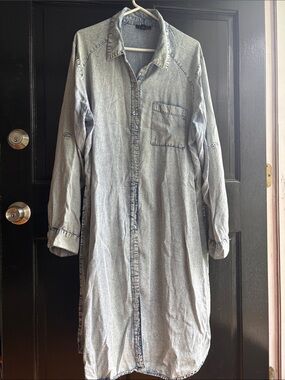 Light Wash Denim Shirt Dress Beach Cover Up